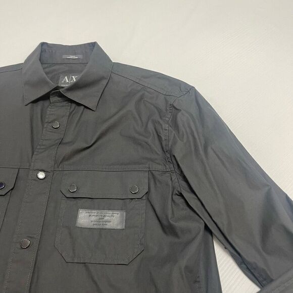 Armani Exchange Slim Fit Waxed Cotton Black Snap Button Long Sleeve Shirt Small - Picture 2 of 10